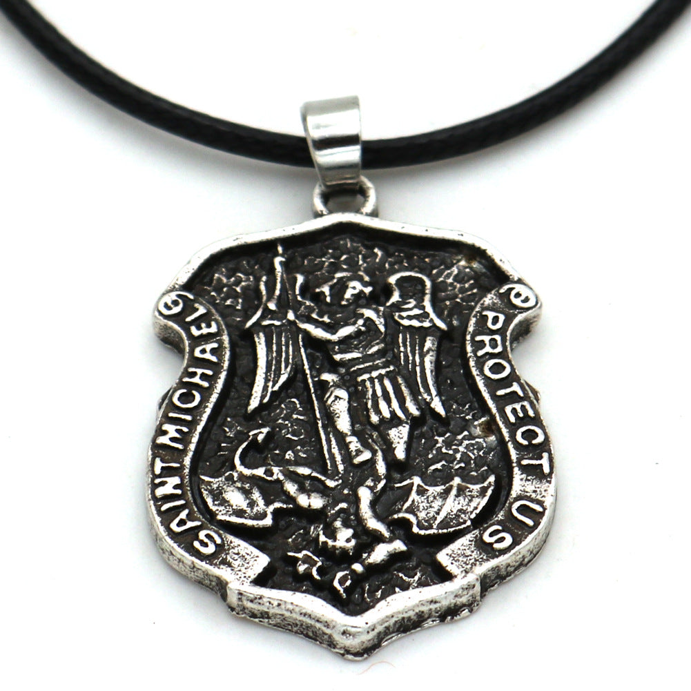 Saint Angel Michael Retro Amulet Necklace for Men - Punk Religious Jewelry