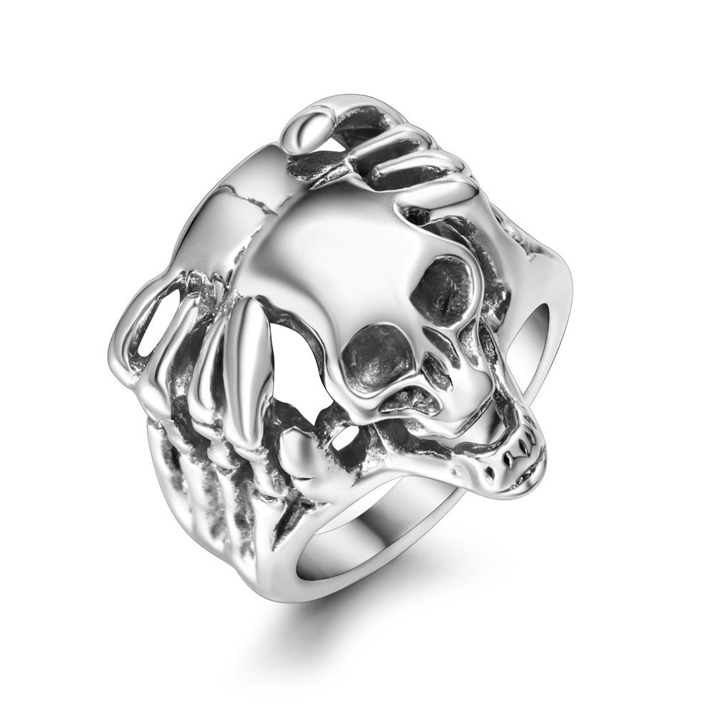 Titanium Steel Skull Ring for Men, Retro Ghost Hand Punk Jewelry, Domineering Design