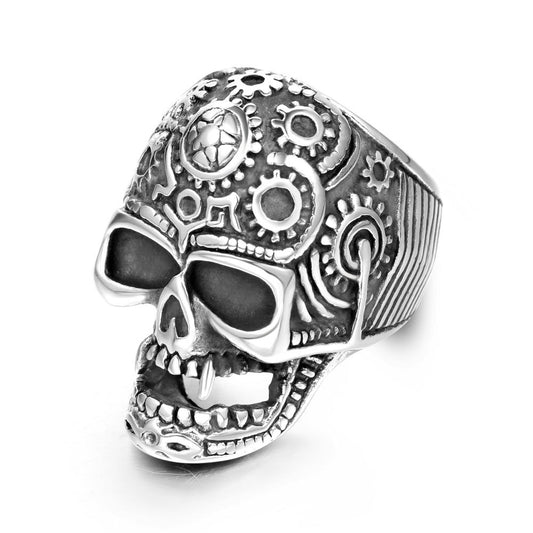 Punk Retro Skull Titanium Steel Ring for Men - European and American Cool Vampire Style, Wholesale Available