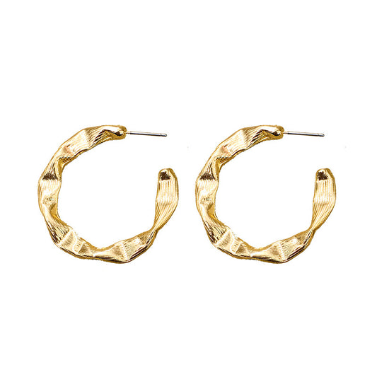 Golden Fusion Geometric C-Shaped Earrings with Chic European Influence and Asian Flair