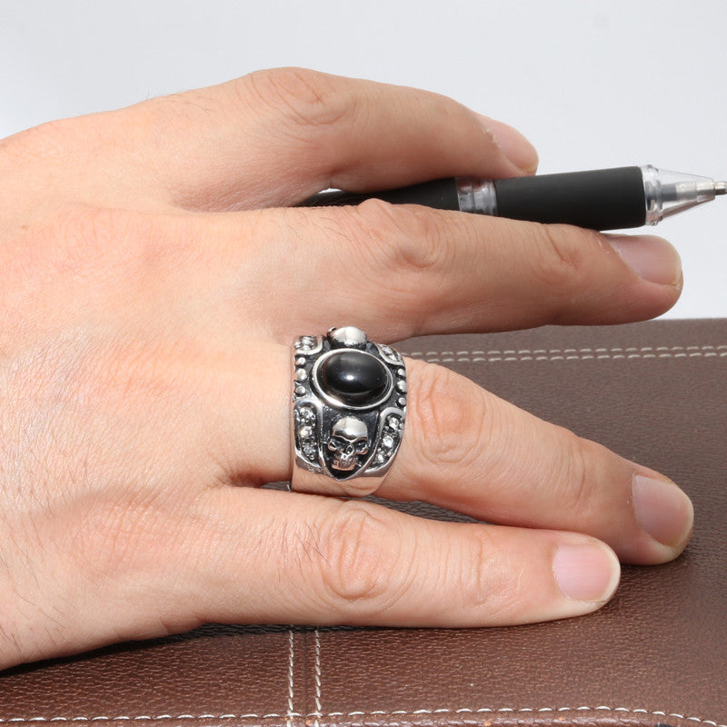 Titanium Steel Black Gemstone Fashion Ring for Men - Creative Design and Superior Craftsmanship