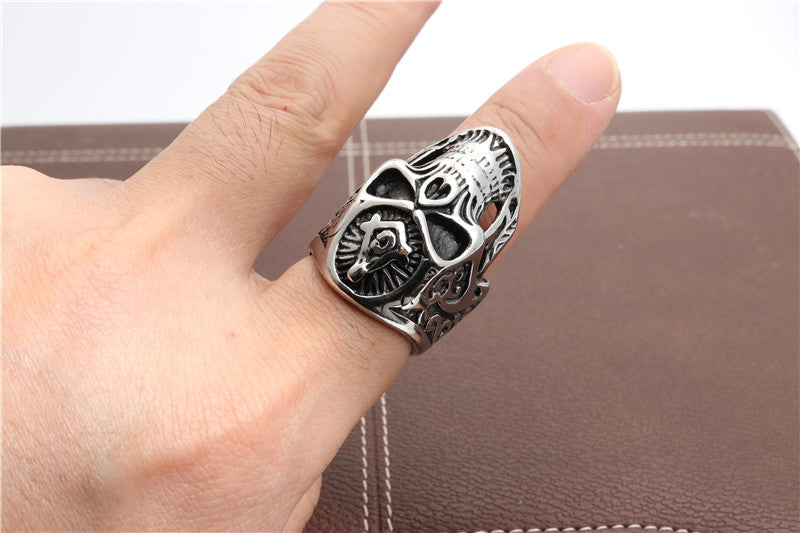 Masonic Skull Titanium Steel Ring for Men - Bold Fashion Accessory