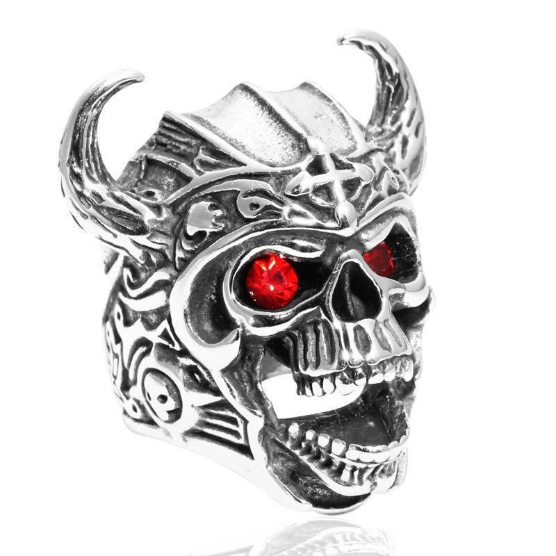 Men's Red-Eyed Titanium Steel Skull Ring - Bold Ghost Head Fashion Statement