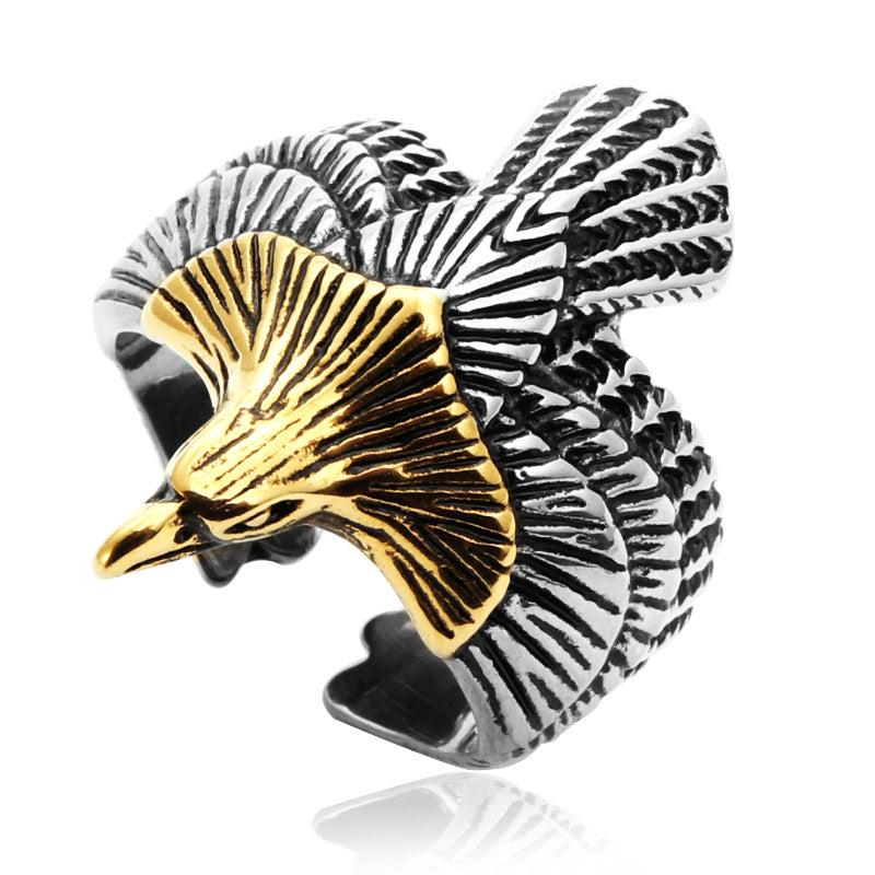 Titanium Steel Eagle Motif Ring for Men – Stylish European and American Fashion Accessory