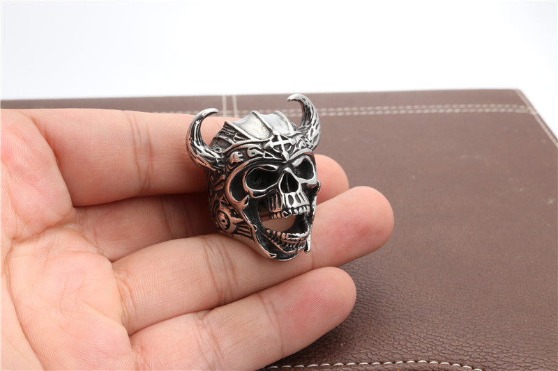 Men's Red-Eyed Titanium Steel Skull Ring - Bold Ghost Head Fashion Statement