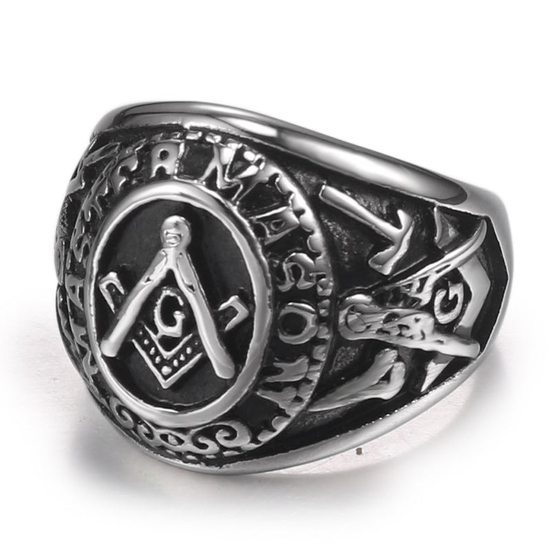 Personalized Retro Freemasonry Titanium Steel Ring for Men - European and American Fashion Jewelry