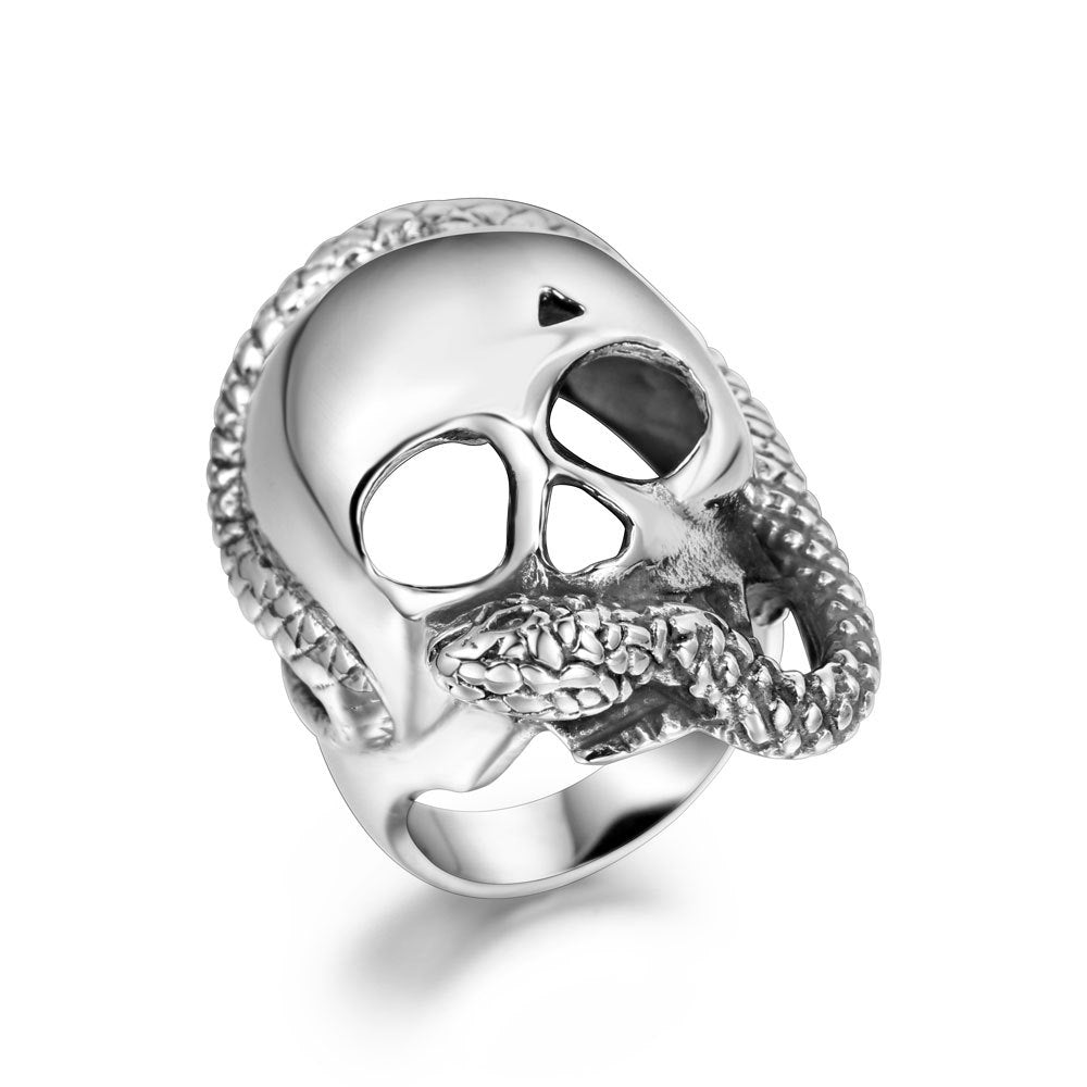 Custom Skull and Snake Titanium Steel Ring - Bold Punk Accessory for Men