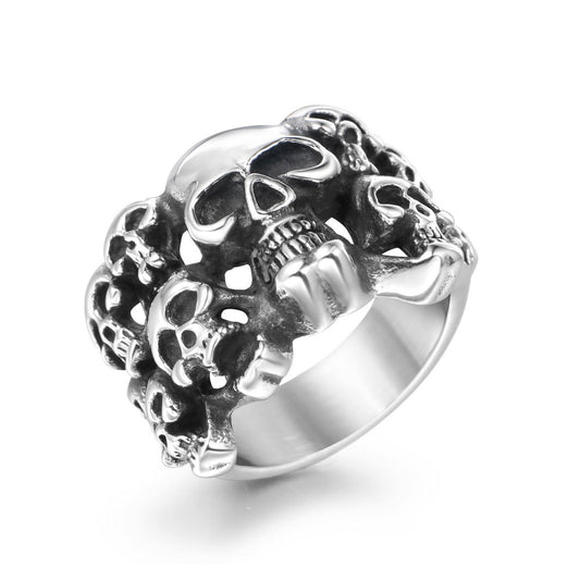 Titanium Steel Skull Ring for Men - European and American Punk Style, Available in Multiple Sizes