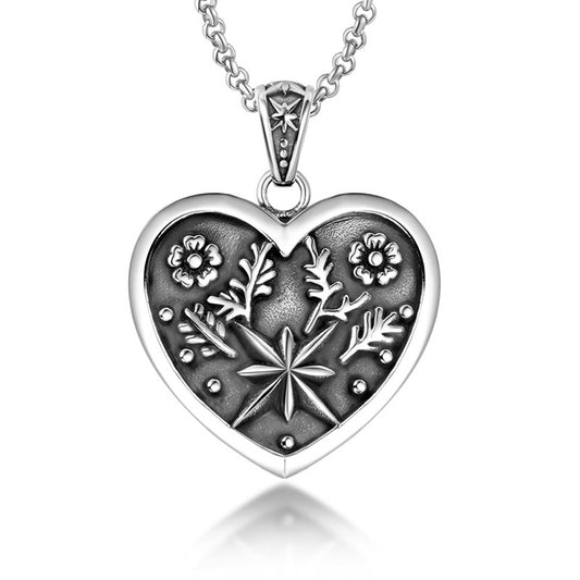 Trendy Titanium Steel Necklace with Retro Star Flower and Peach Heart Pendant for Men and Women