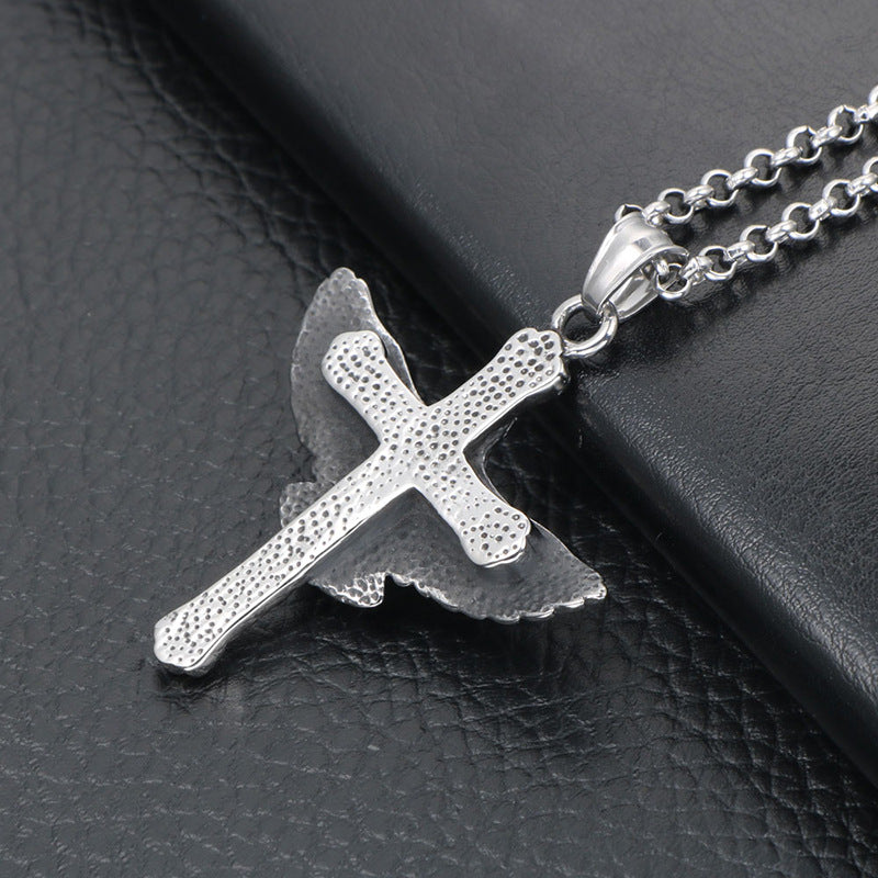 Punk Eagle and Cross Pendant Necklace - Titanium Steel Couple Sweater Chain for Men in European and American Fashion