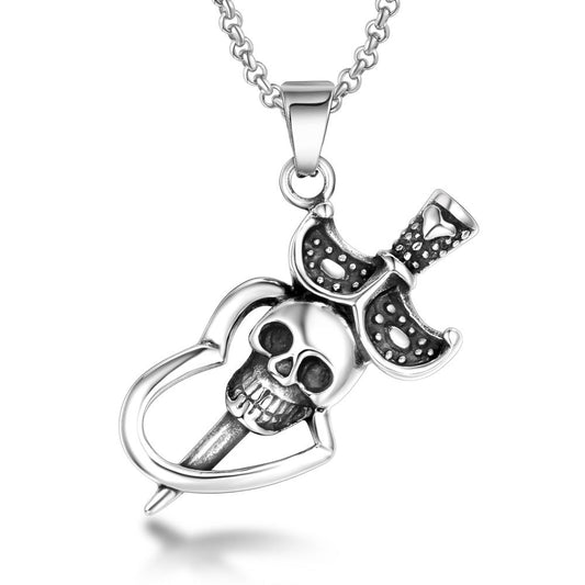 Men's Playful Titanium Steel Smiley Devil Face Pendant Necklace from the Happy Corner Collection