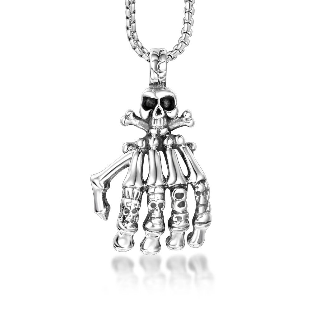 Customizable Ghostly Skull Pendant Necklace with Claw Details - Unisex Punk Accessory