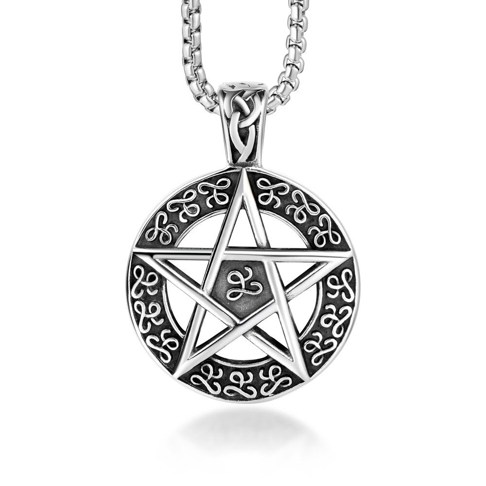 Men's Vintage Korean Titanium Steel Necklace with Lucky Pentagram Star Charm