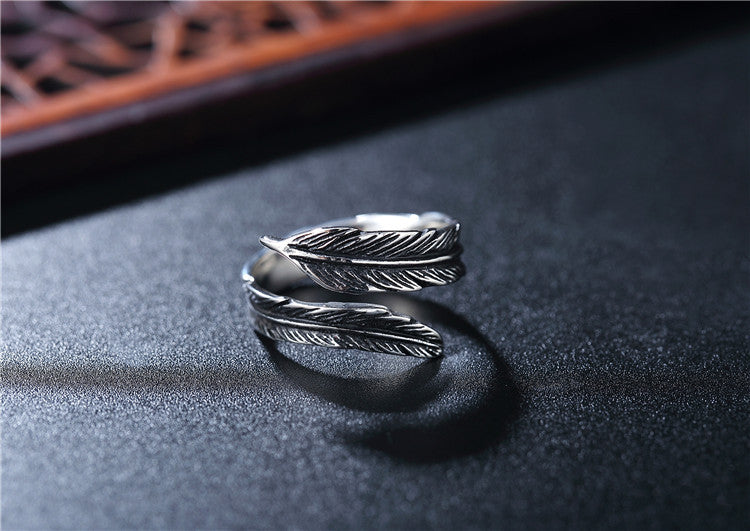 Wholesale Feather Titanium Steel Ring - European and American Fashion