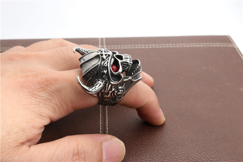 Men's Red-Eyed Titanium Steel Skull Ring - Bold Ghost Head Fashion Statement