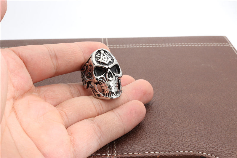 Masonic Skull Titanium Steel Ring for Men - Bold Fashion Accessory