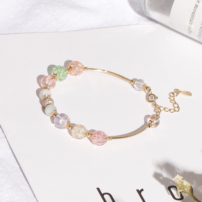 Strawberry, Pink and White Crystal Popcorn Stone Bracelet with Sterling Silver Details