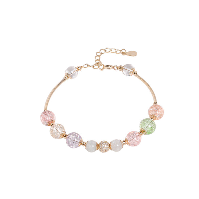 Strawberry, Pink and White Crystal Popcorn Stone Bracelet with Sterling Silver Details