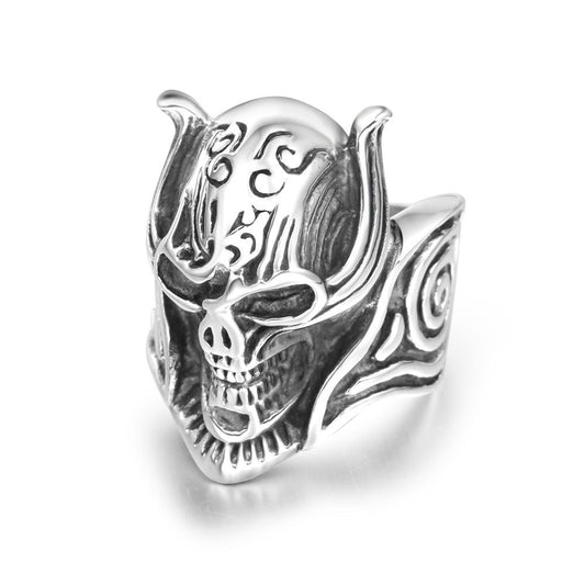 Trendy Retro Wolf Tooth Skull Titanium Steel Ring for Men - Dominant Index Finger Accessory