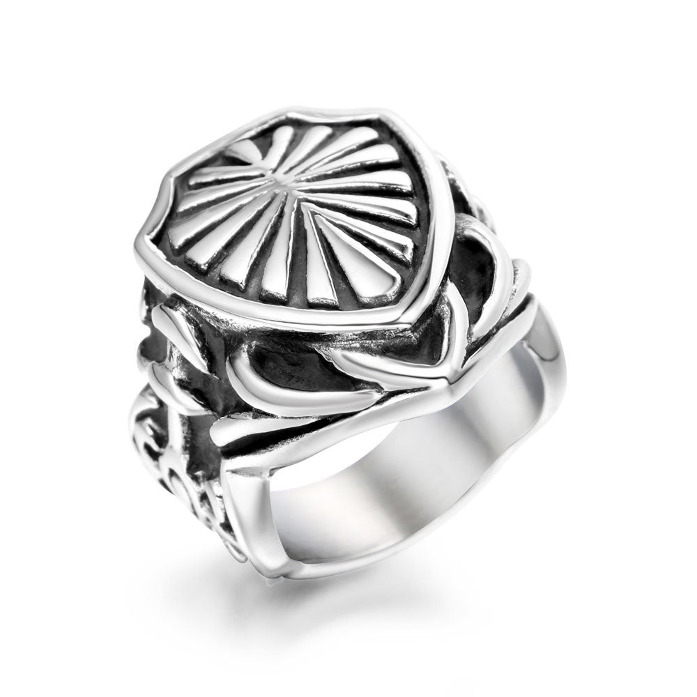 Titanium Steel Leaf Shield Ring for Men - Cool Cross-Border E-commerce Design