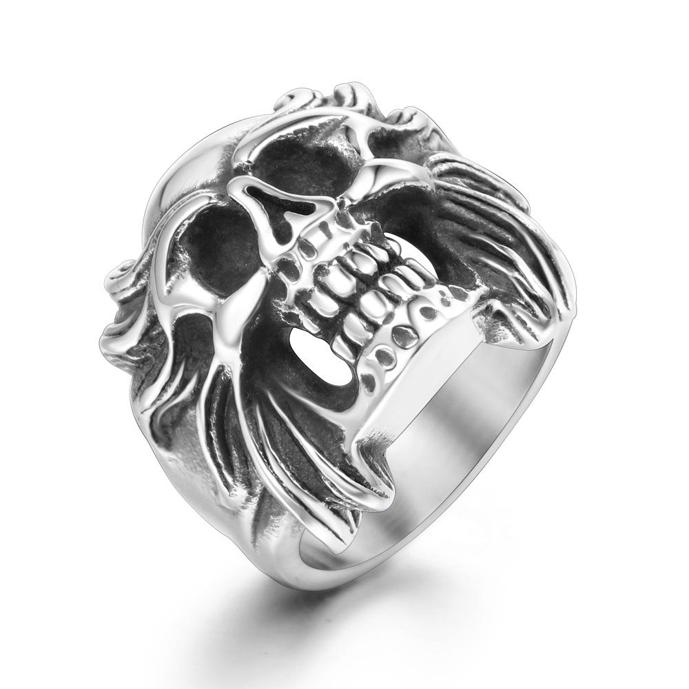 Titanium Steel Dark Tiger Skull Ring for Men - Ghost Head Self-Defense Jewelry with Dragon Claw Design