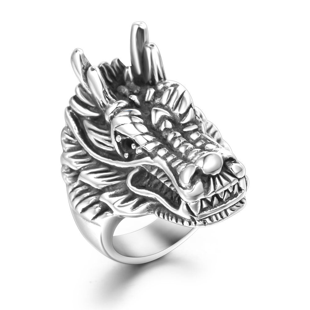 Vintage Dragon-Inspired Titanium Steel Ring for Men - Stylish Punk Fashion Jewelry