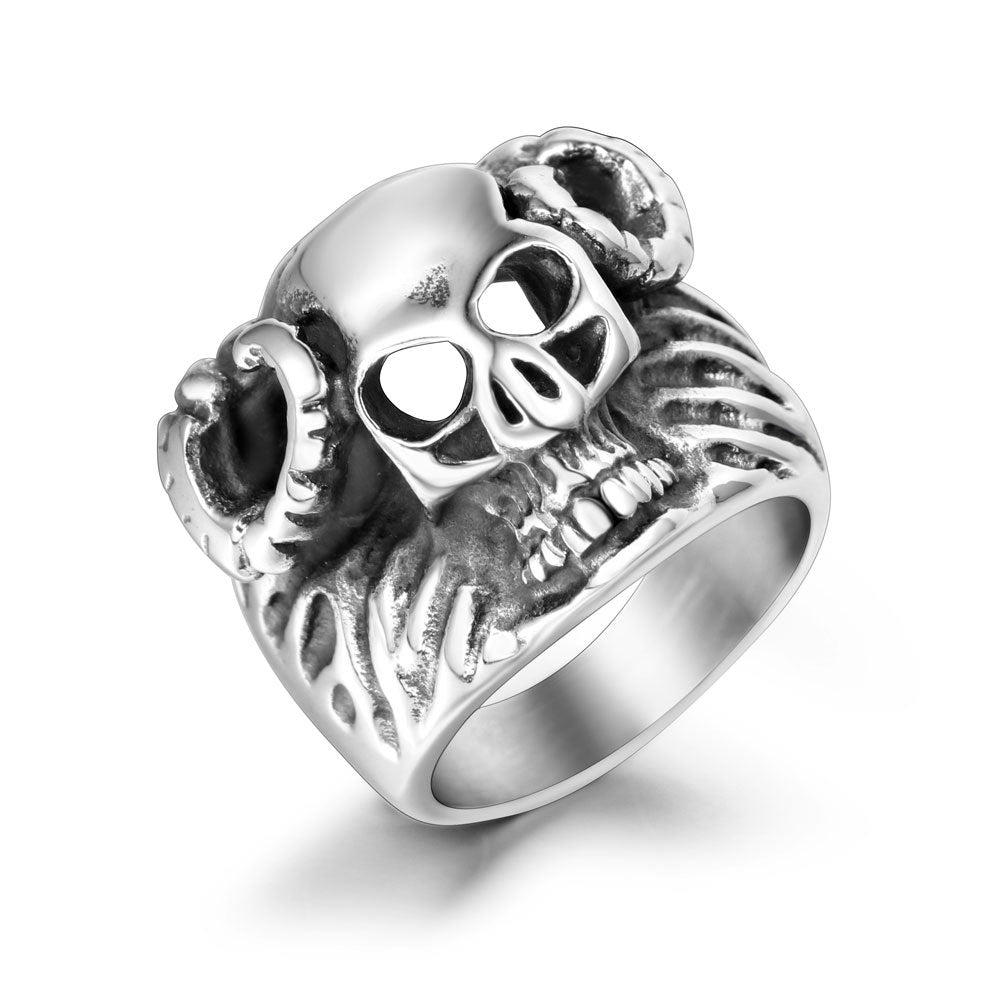 Gothic Punk Titanium Steel Ring for Men - Inspired by World of Warcraft Sheep Head Design