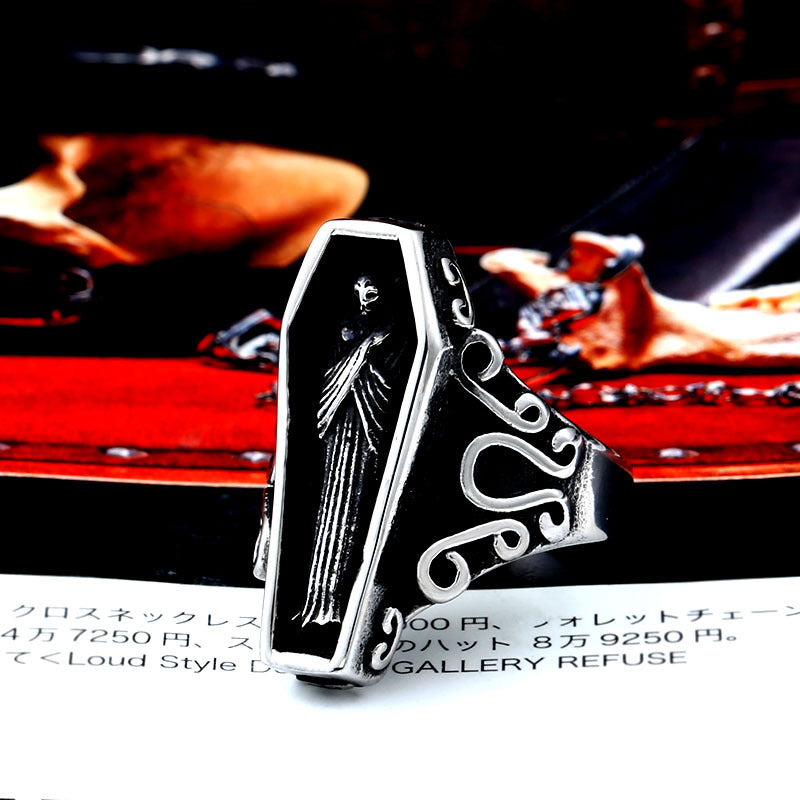 Gothic Punk Vampire Coffin Ring for Men - Retro European and American Jewelry Wholesale