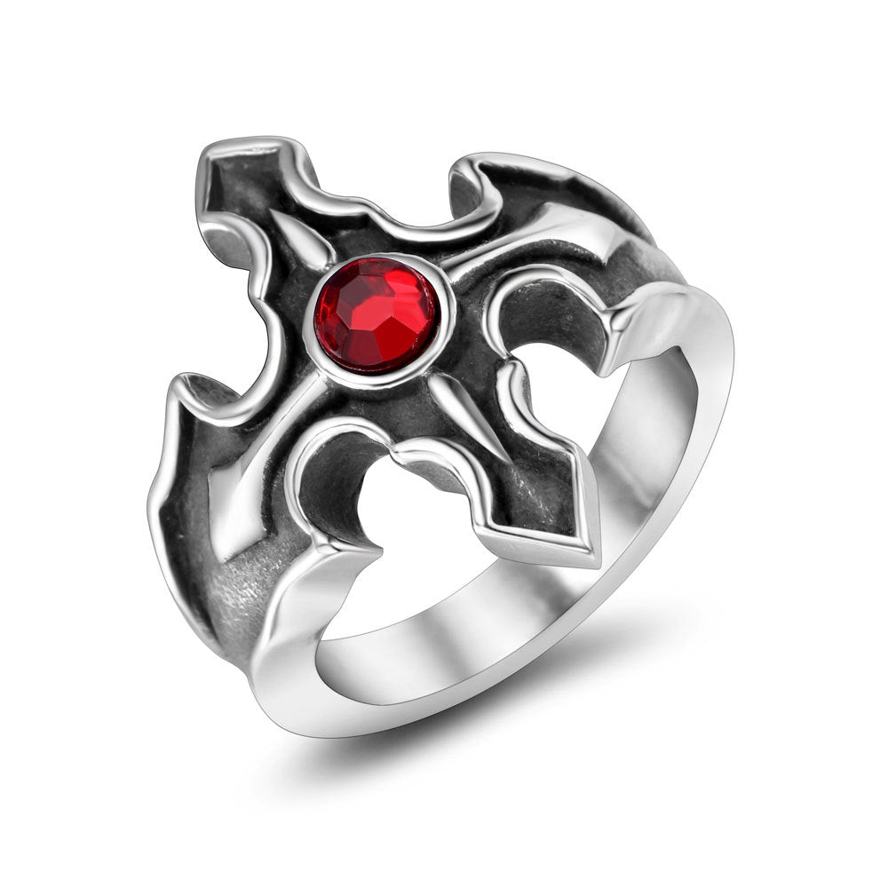 Titanium Steel Flame Zircon Cross Ring for Men and Women - Trendy Retro Jewelry Wholesale