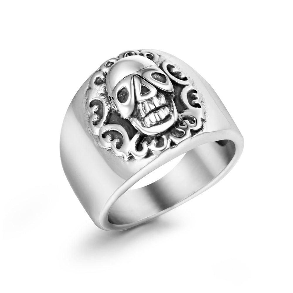 Unique Skull Design Wide Titanium Steel Ring for Men - European and American Street Style Jewelry