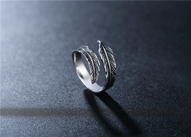 Wholesale Feather Titanium Steel Ring - European and American Fashion