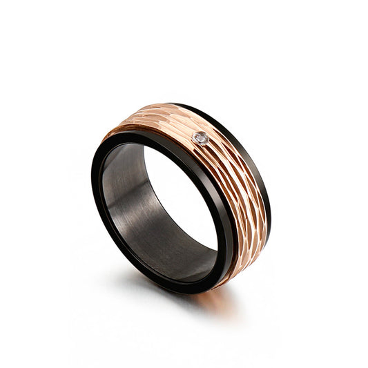 Unisex Personalized Black and Rose Gold Stainless Steel Ring - Wholesale European and American Titanium Steel Accessories for Men