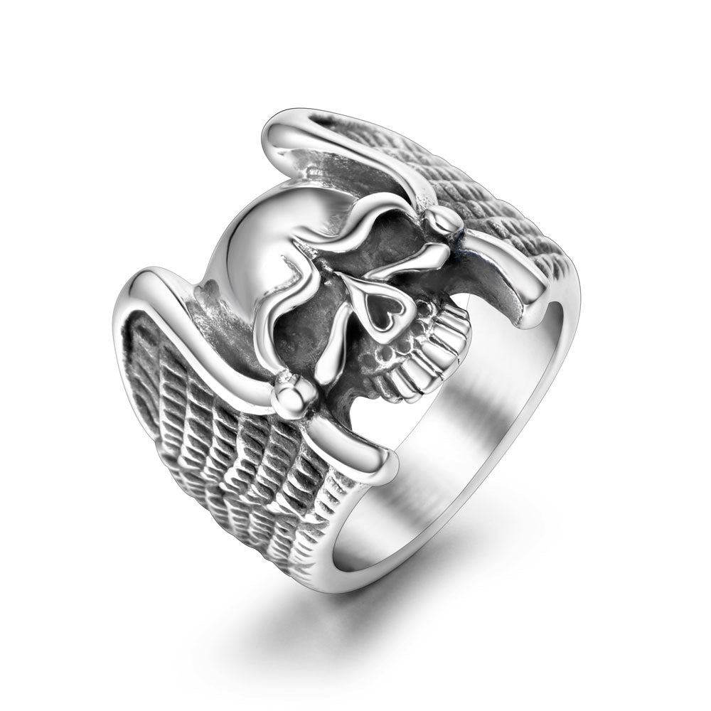 Titanium Steel Angel Wings Skull Ring for Men - Trendy Personalized Jewelry from Europe and America