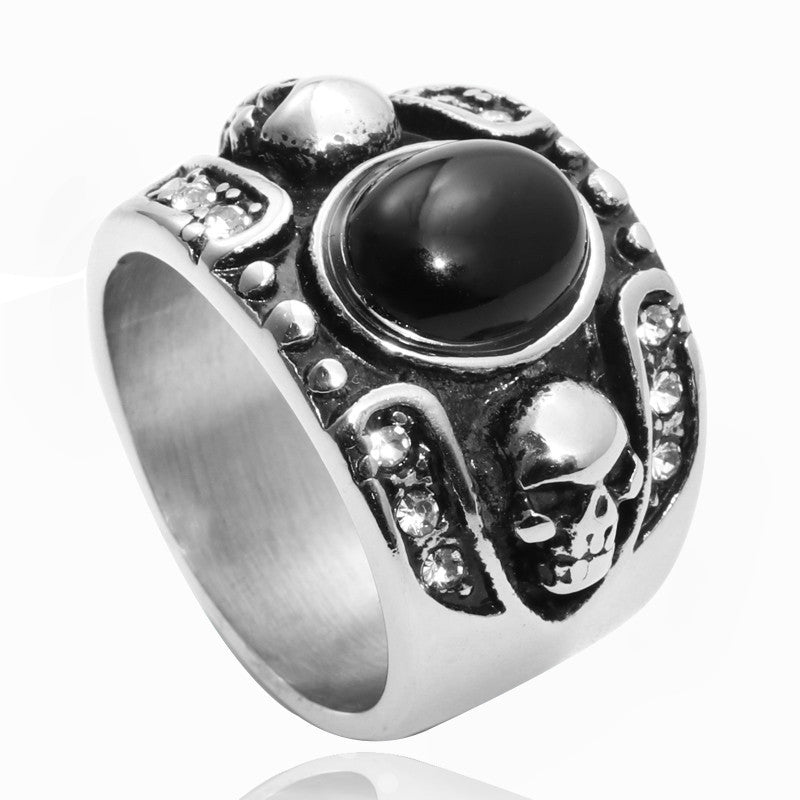 Titanium Steel Black Gemstone Fashion Ring for Men - Creative Design and Superior Craftsmanship