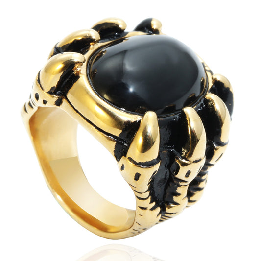 Fierce Black Stone Dragon Claw Fashion Ring for Men - Premium Titanium Steel Design