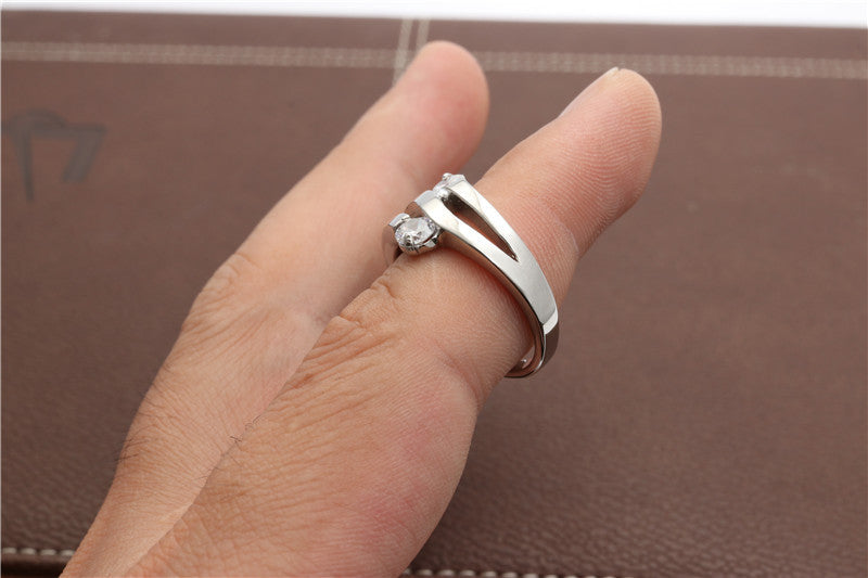 Elegant Zircon-Studded Titanium Steel Three-Ring Fashion Ring