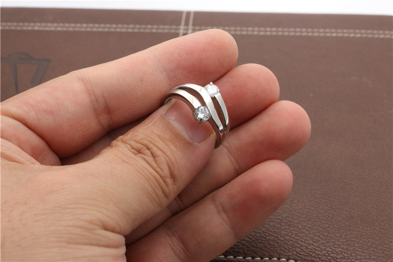 Elegant Zircon-Studded Titanium Steel Three-Ring Fashion Ring