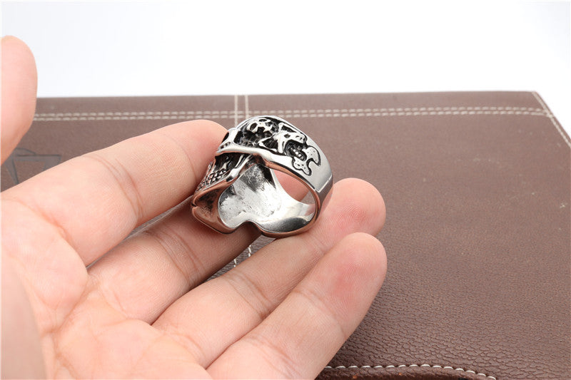 Rebellious Titanium Steel Skull Ring for Men - Bold Fashion Accessory