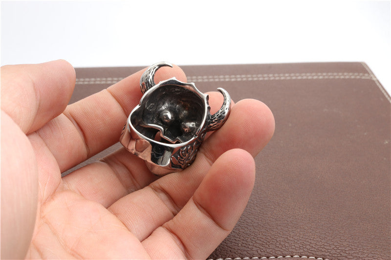 Men's Red-Eyed Titanium Steel Skull Ring - Bold Ghost Head Fashion Statement