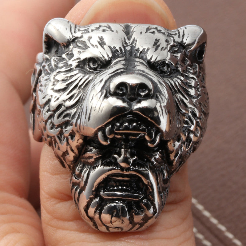 Titanium Steel Punk Rock Tiger Head Hunter Ring for Men