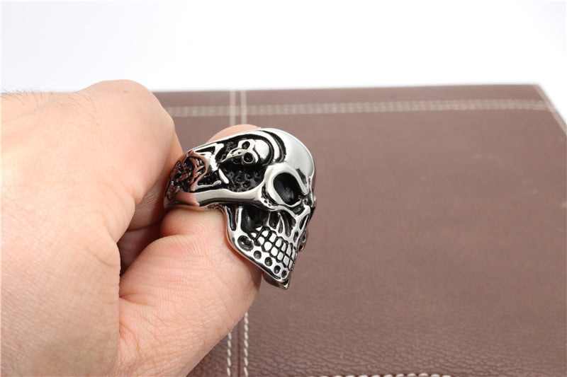 Rebellious Titanium Steel Skull Ring for Men - Bold Fashion Accessory