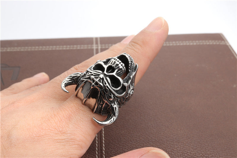 Men's Red-Eyed Titanium Steel Skull Ring - Bold Ghost Head Fashion Statement