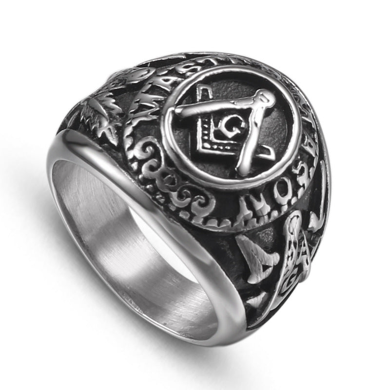 Personalized Retro Freemasonry Titanium Steel Ring for Men - European and American Fashion Jewelry