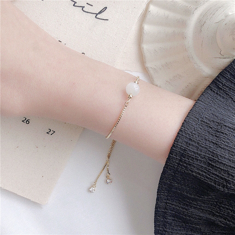 South Korean Handmade Crystal Cat's Eye Opal Bracelet for Women - Minimalist Forest Style Gift