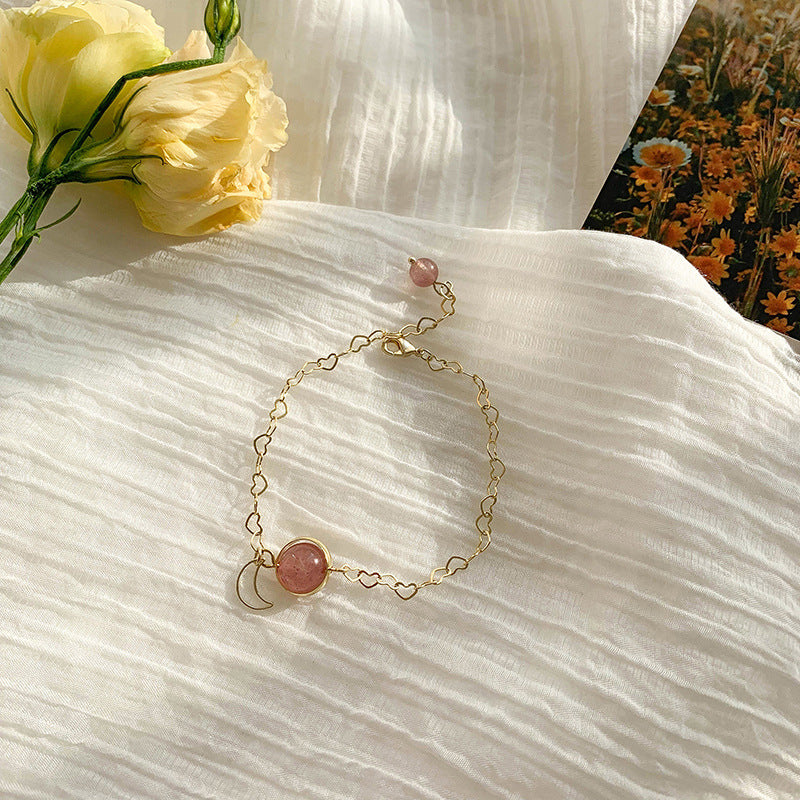 Sweet Blossom Crystal Bracelet - Sterling Silver Strawberry Pink Design for Female Students