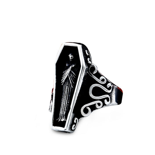 Gothic Punk Vampire Coffin Ring for Men - Retro European and American Jewelry Wholesale