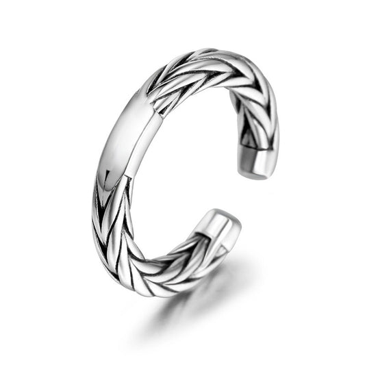 Wheat Ear Design Titanium Steel Couple Ring for Men and Women - Personalized Open Tail Style