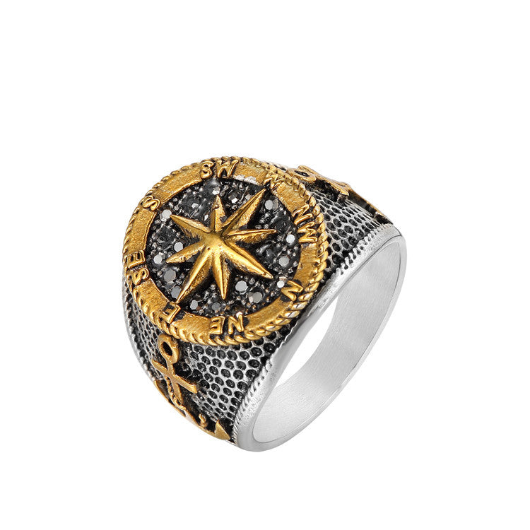 Men's Retro Ship Anchor Titanium Steel Ring from Planderful Collection