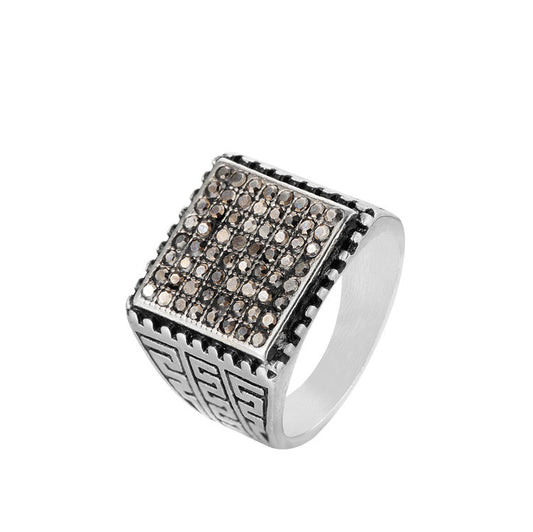 Great Wall Men's Black Zircon Titanium Ring for Wholesale