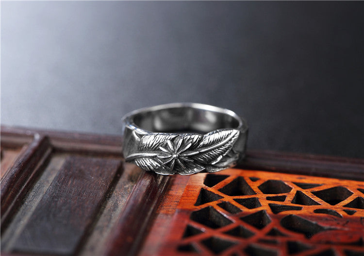 Wholesale Personalized Fashion Retro Feather Men's Titanium Ring